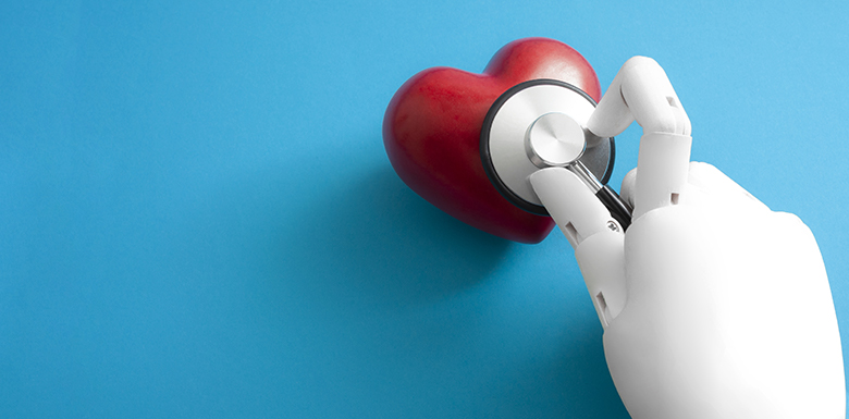 White mechanical hand using stethoscope