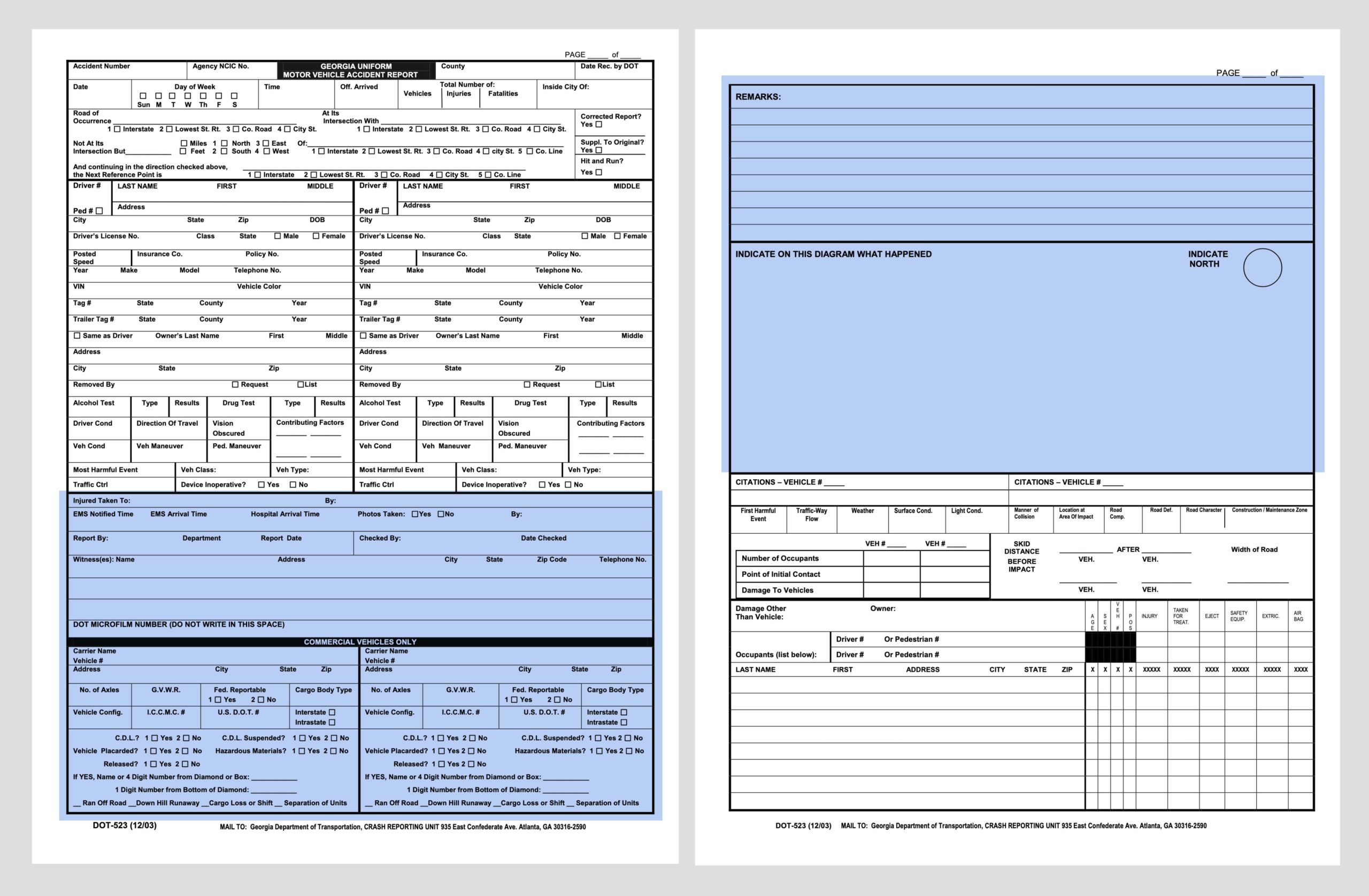 Middle sections of a Georgia crash report