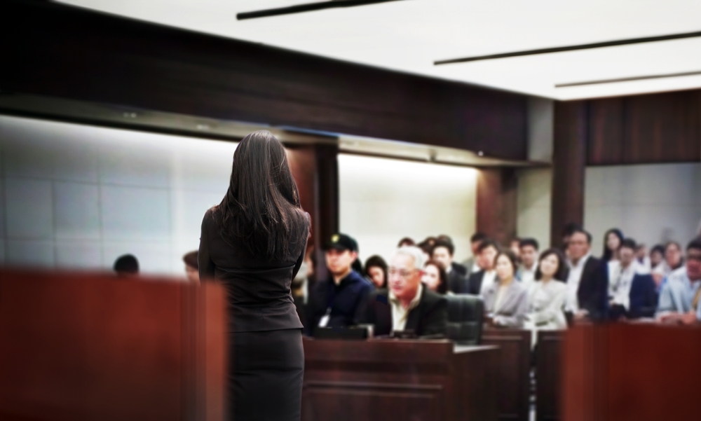 lawyer in courtroom
